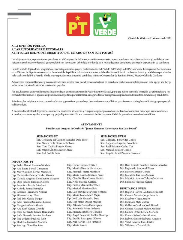 Diputados federales y senadores se suman a la "cargada" con Gallardo