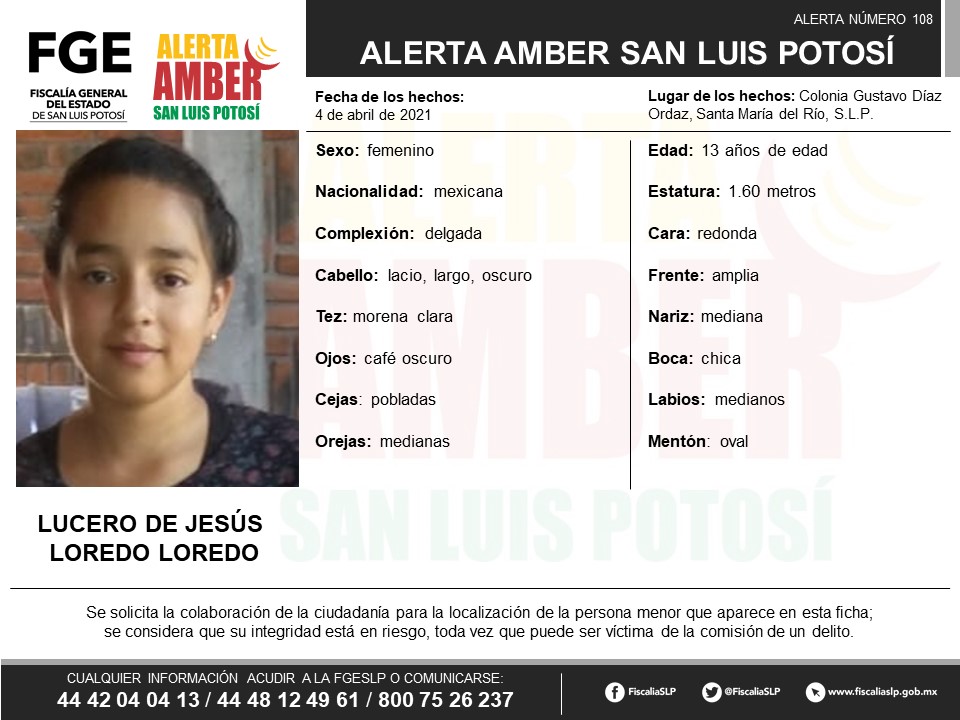 Alerta Amber - niña de Santa María del Río