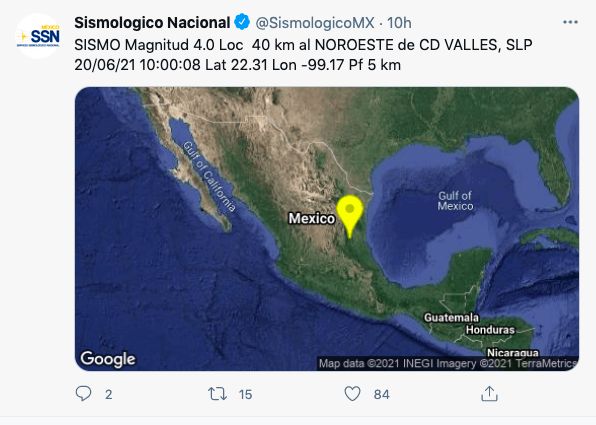 Tiembla en Valles, no hay daños: PC
